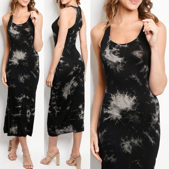 Petit Gateau Dresses & Skirts - Black Bleach Tie Dye Racer Back Soft Maxi Dress